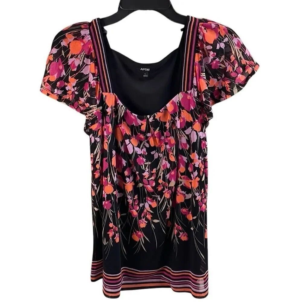 Apt 9 Womens Floral Whimsygoth Flutter Sleeve Blouse Sz Small Black Multicolor